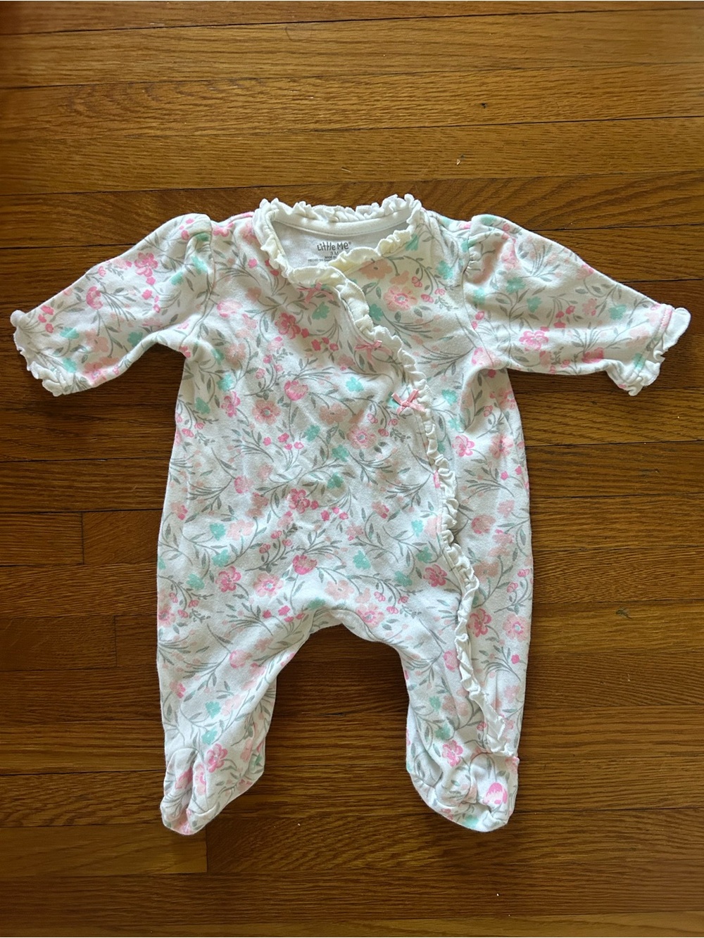 Little Me Pink & Mint Floral Baby One-Piece 3mo